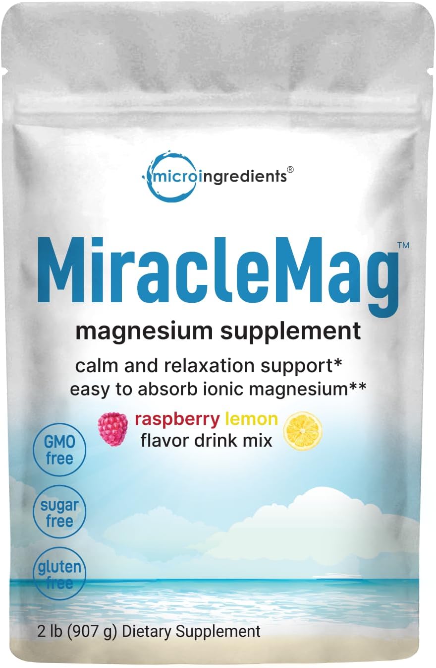 MiracleMag Calm Magnesium Powder 2lbs - Raspberry Lemon Flavored Supplement for Relaxation & Mineral Support