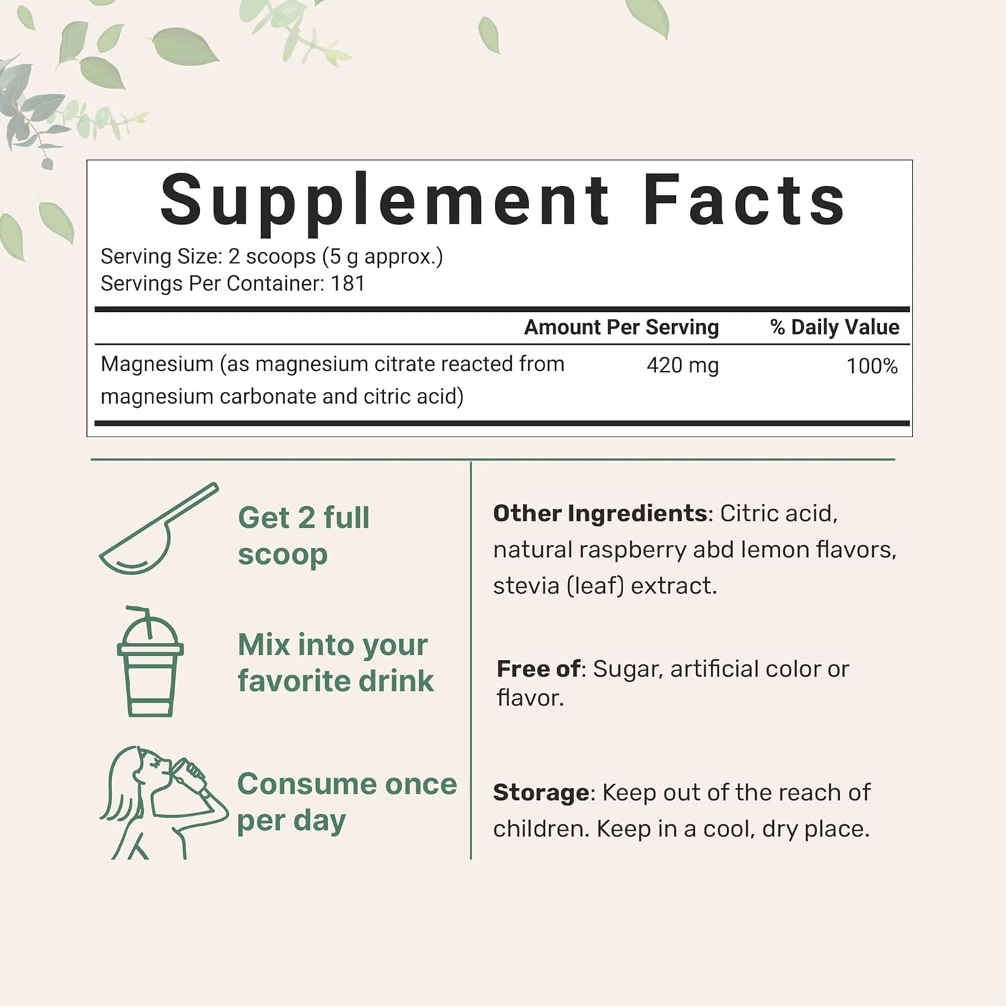 MiracleMag Calm Magnesium Powder 2lbs - Raspberry Lemon Flavored Supplement for Relaxation & Mineral Support