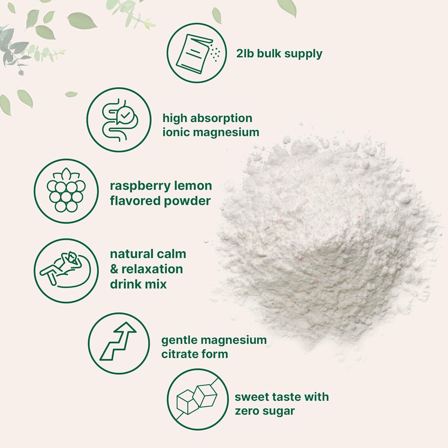 MiracleMag Calm Magnesium Powder 2lbs - Raspberry Lemon Flavored Supplement for Relaxation & Mineral Support