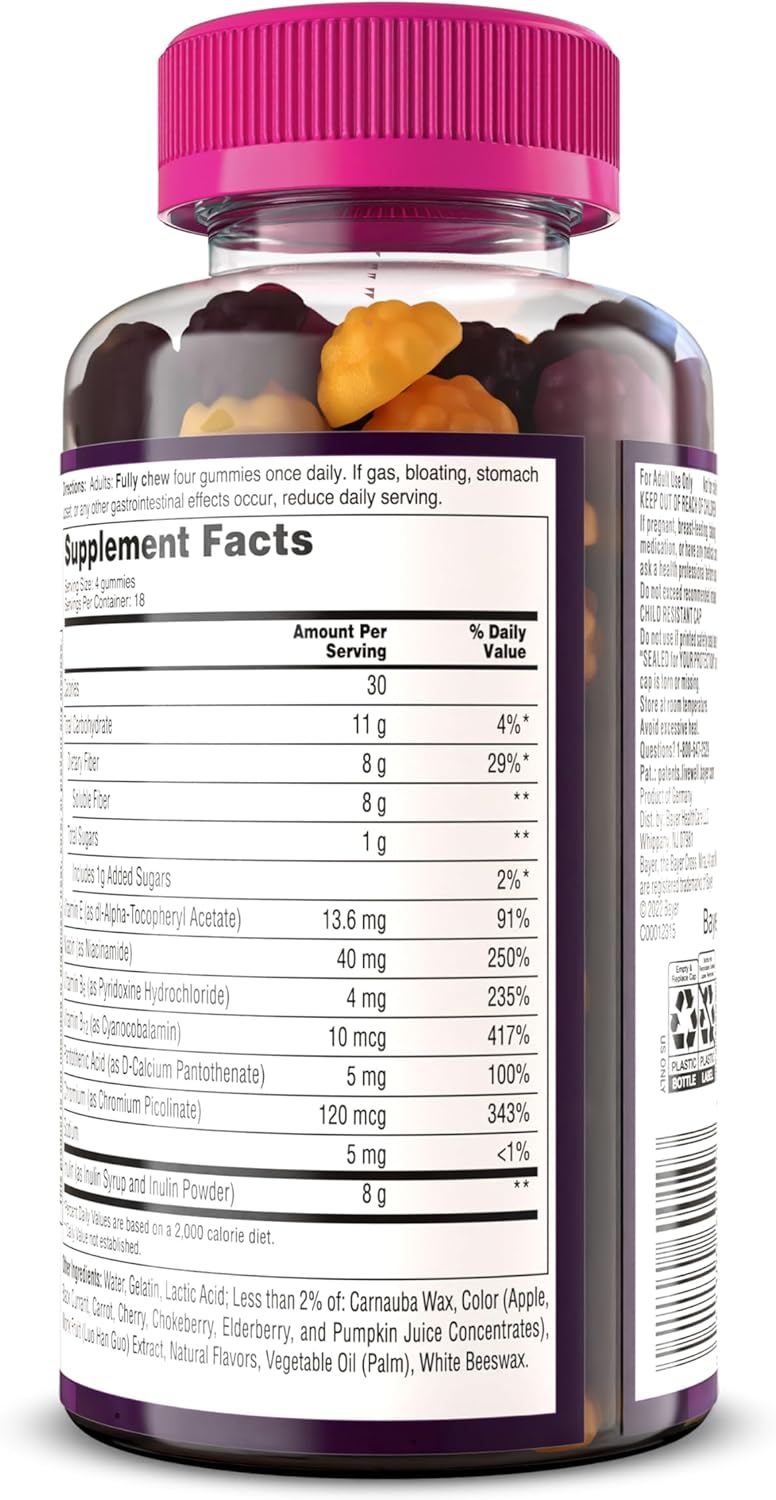 MiraFIBER Gummies: Daily Prebiotic Fiber with B Vitamins for Digestive Health - 72 Fruit Flavored Gummies