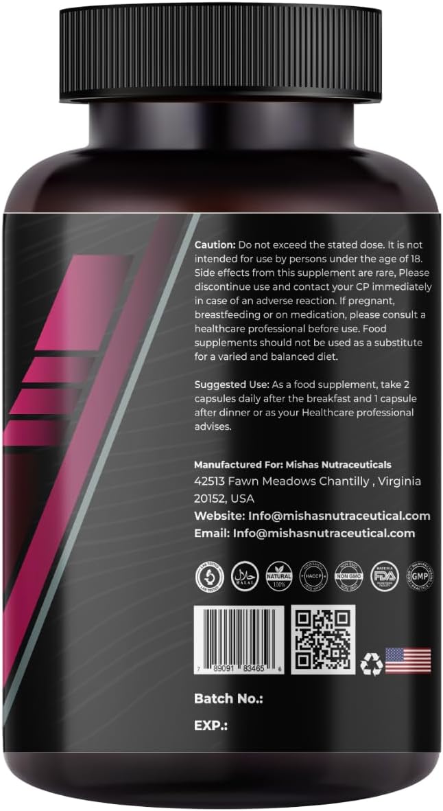 Mishas Nutraceuticals Collagen, Biotin, Keratin & Hyaluronic Acid Capsules for Skin, Hair, Nails - DHT Blocking - 60 Vegan Capsules