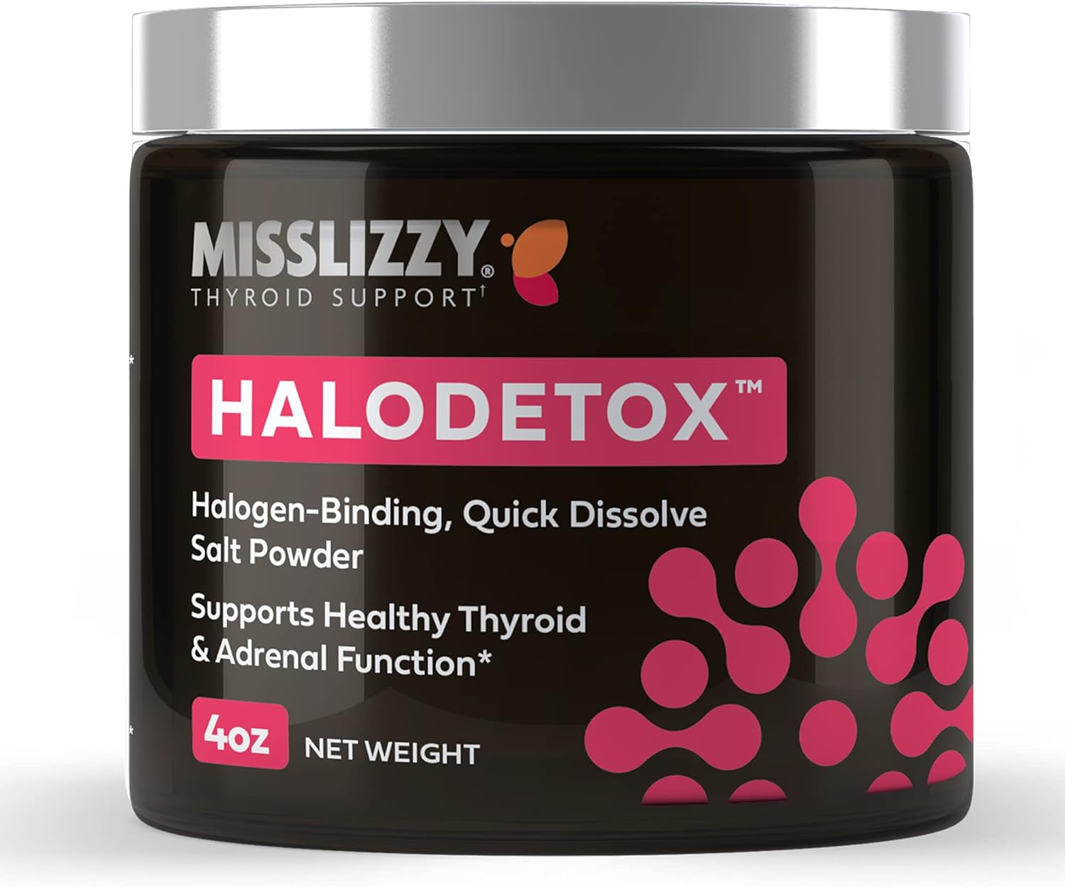 Miss Lizzy HaloDetox - Pure Pink Salt Powder with 80 Minerals for Thyroid Support & Halogen Detox - 4oz