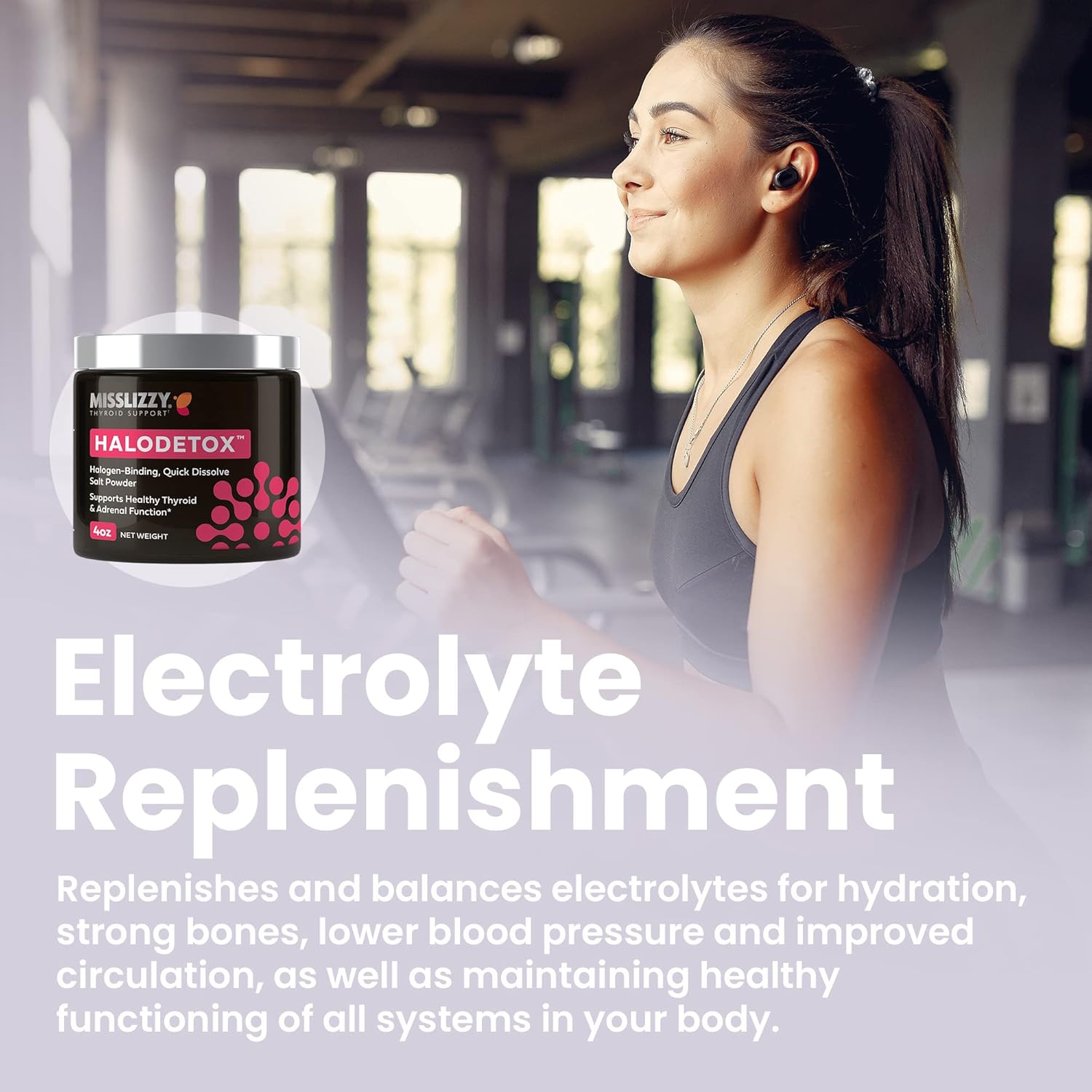 Miss Lizzy HaloDetox - Pure Pink Salt Powder with 80 Minerals for Thyroid Support & Halogen Detox - 4oz