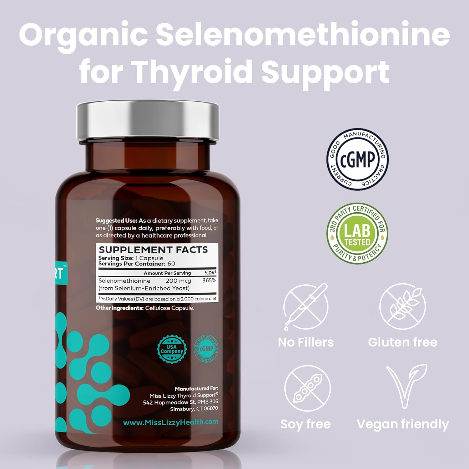 Miss Lizzy ThyroConvert: Organic Selenomethionine for Healthy Liver & Thyroid Function - Boost Metabolism, Energy, & Mental Clarity - 60 Capsules