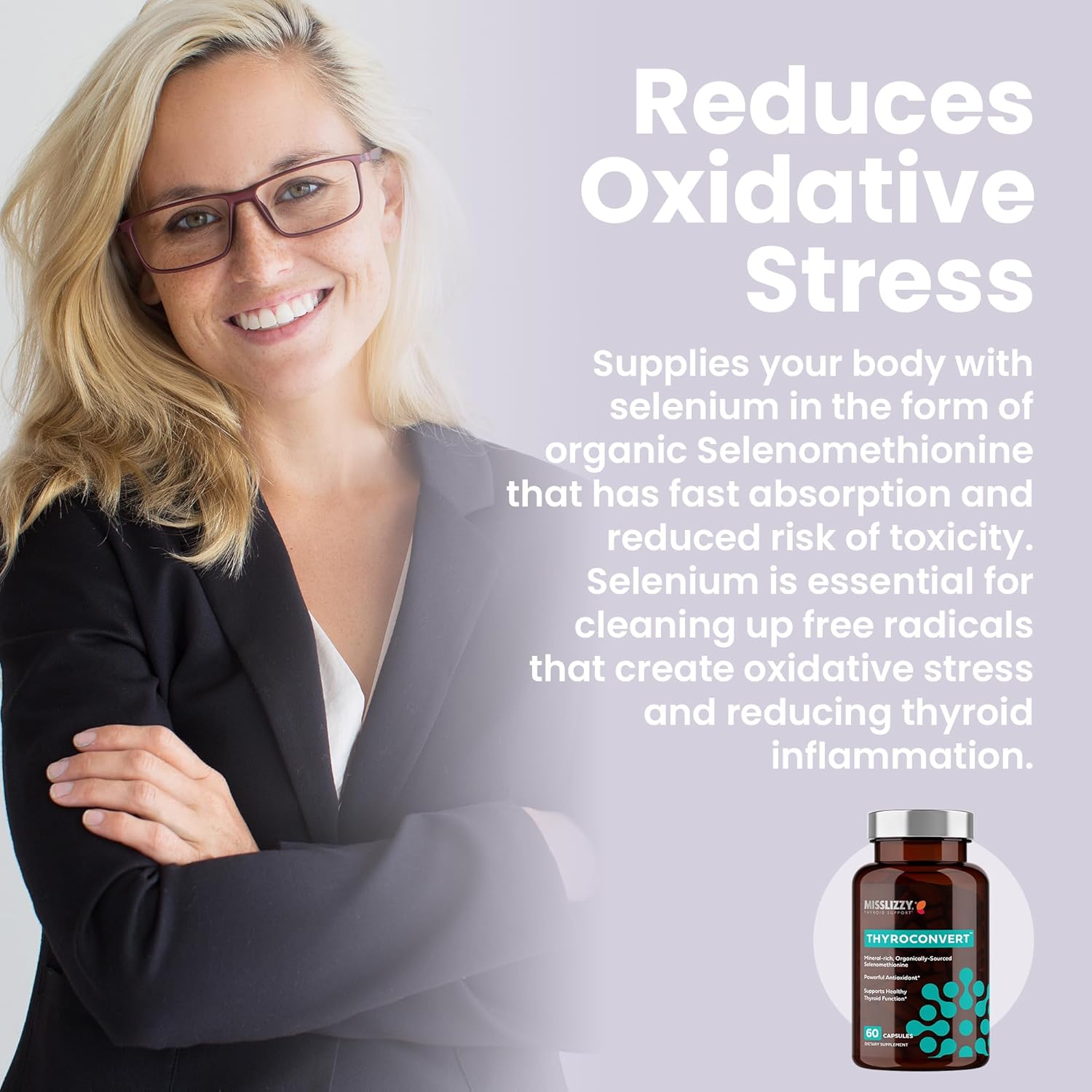 Miss Lizzy ThyroConvert: Organic Selenomethionine for Healthy Liver & Thyroid Function - Boost Metabolism, Energy, & Mental Clarity - 60 Capsules
