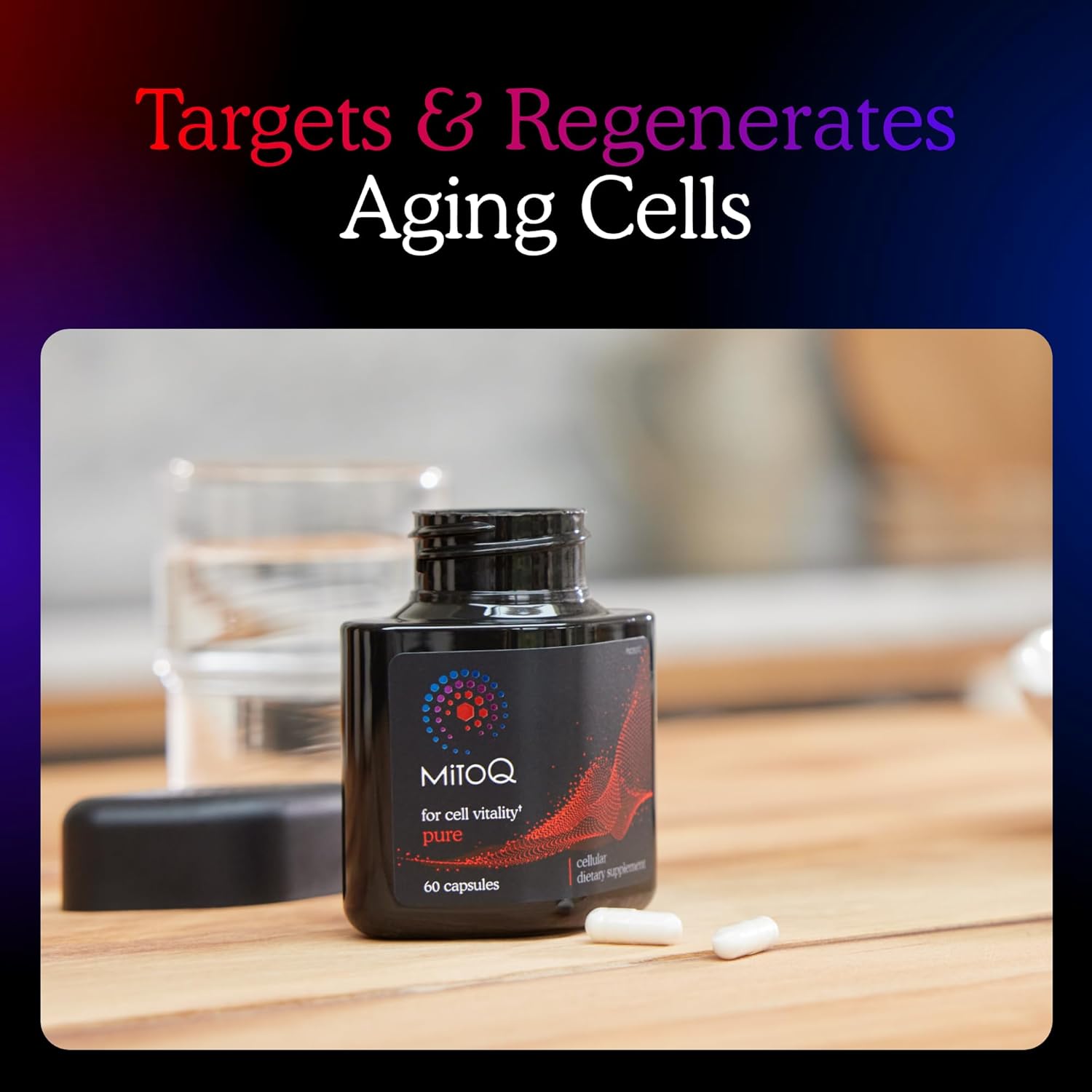 MitoQ Antioxidant Supplement for Cellular Longevity & Energy Support - 60 Capsules