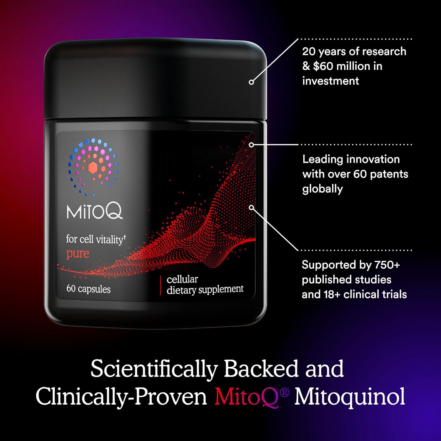 MitoQ Antioxidant Supplement for Cellular Longevity & Energy Support - 60 Capsules