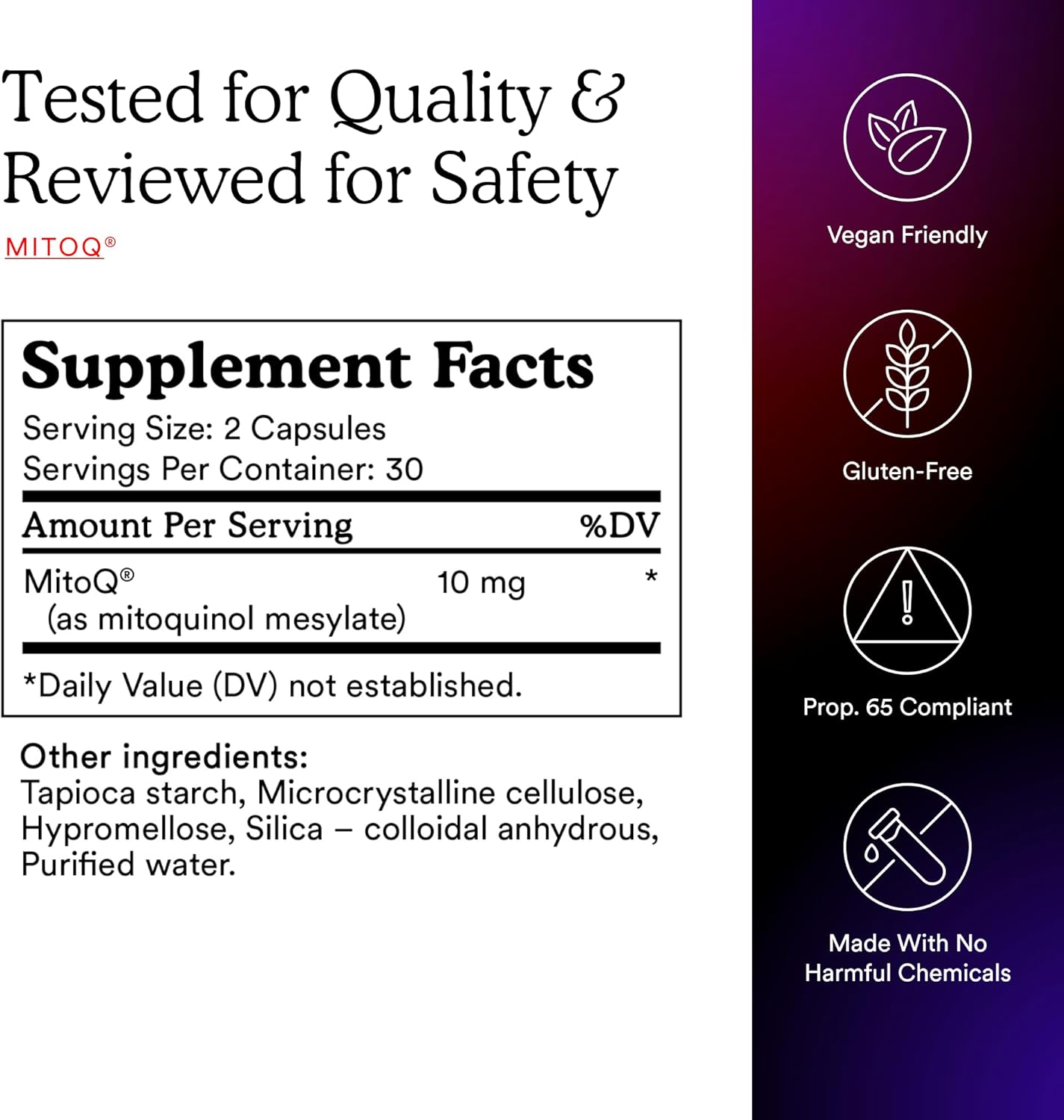 MitoQ Antioxidant Supplement for Cellular Longevity & Energy Support - 60 Capsules