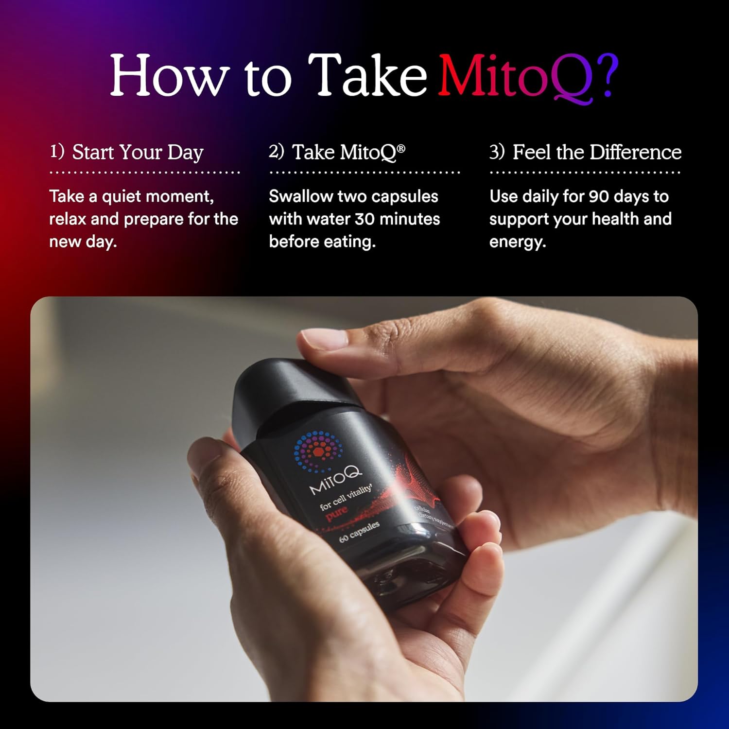 MitoQ Antioxidant Supplement for Cellular Longevity & Energy Support - 60 Capsules