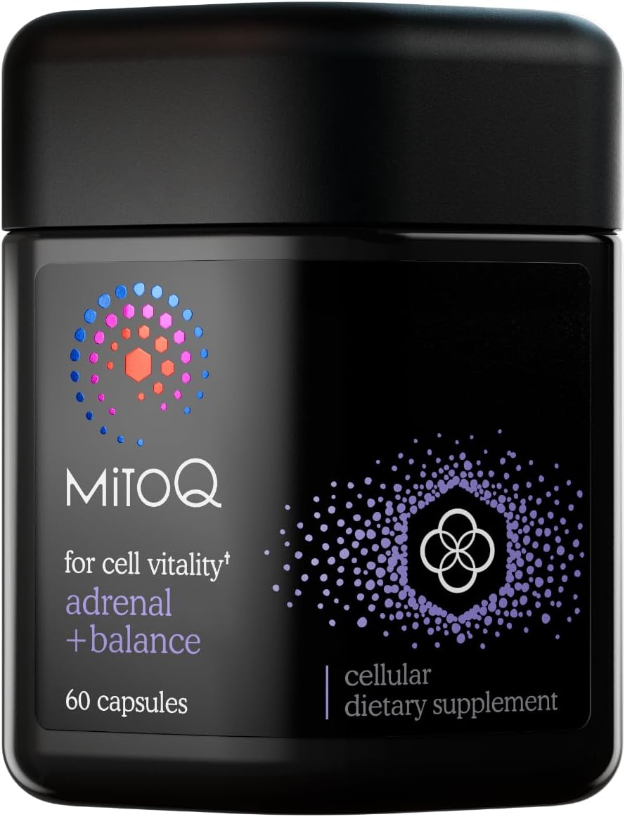MitoQ +Balance Capsules with Sensoril Ashwagandha, Rhodiola & Maritime for Balanced Cortisol Levels, Stress Management, Sleep & Cell Health