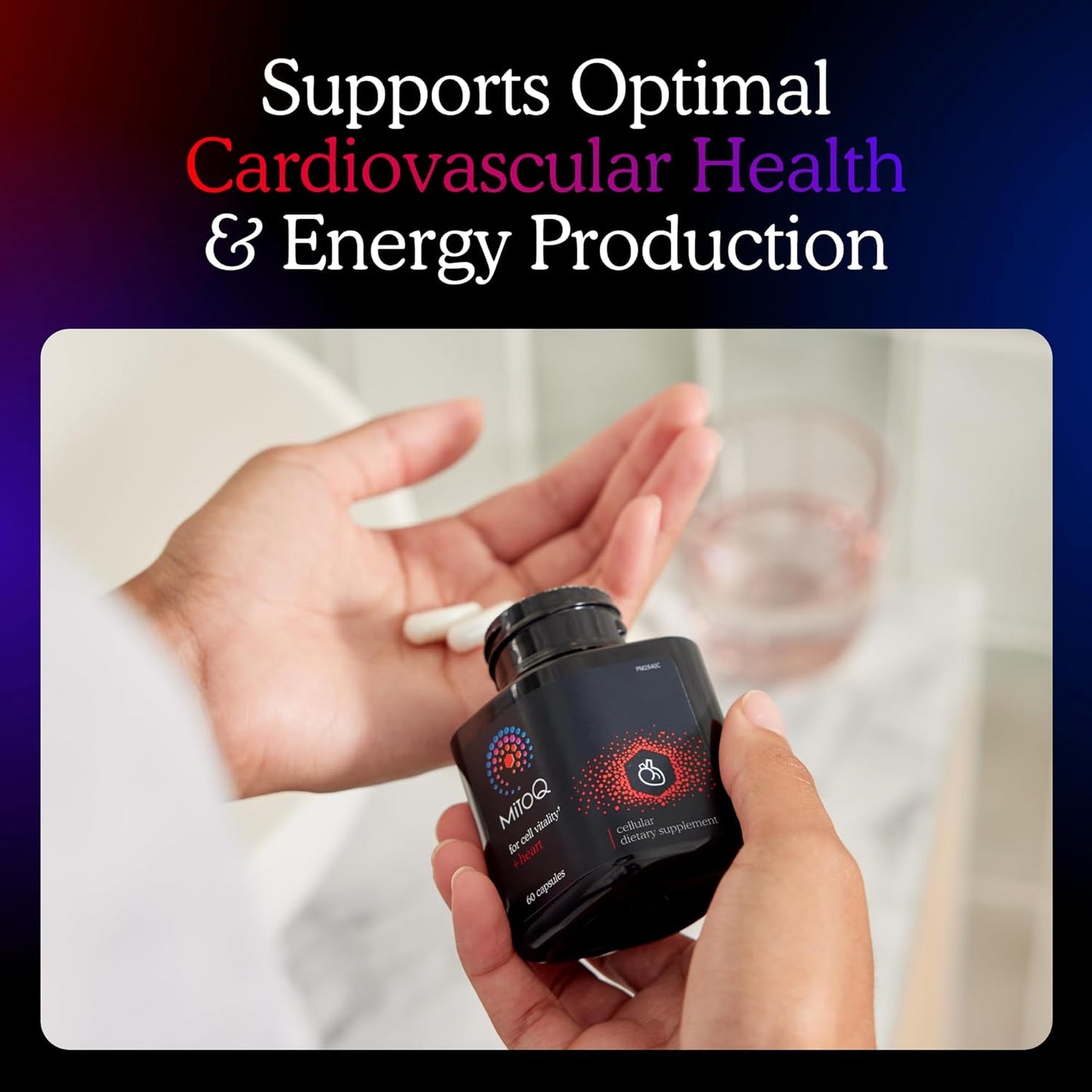 MitoQ +Heart Premium CoQ10 Antioxidant Supplement for Cardiovascular Health - With Mitoquinol Mesylate, Magnesium, L-Carnitine, and Vitamin D3 - Promotes Circulatory Health and Cell Vitality - 60 Capsules