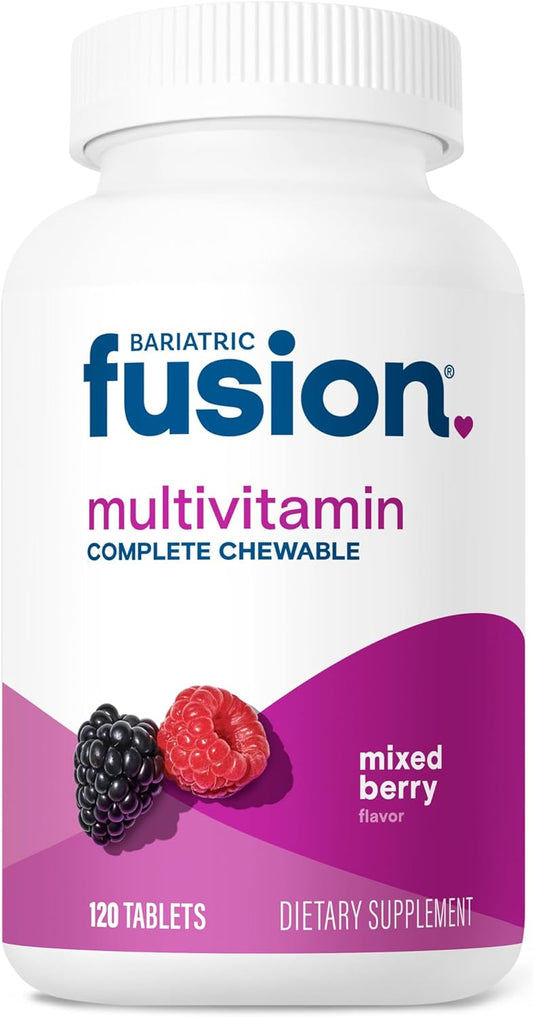 Mixed Berry Bariatric Fusion Chewable Multivitamin with Iron - One Month Supply for Gastric Bypass and Sleeve Gastrectomy