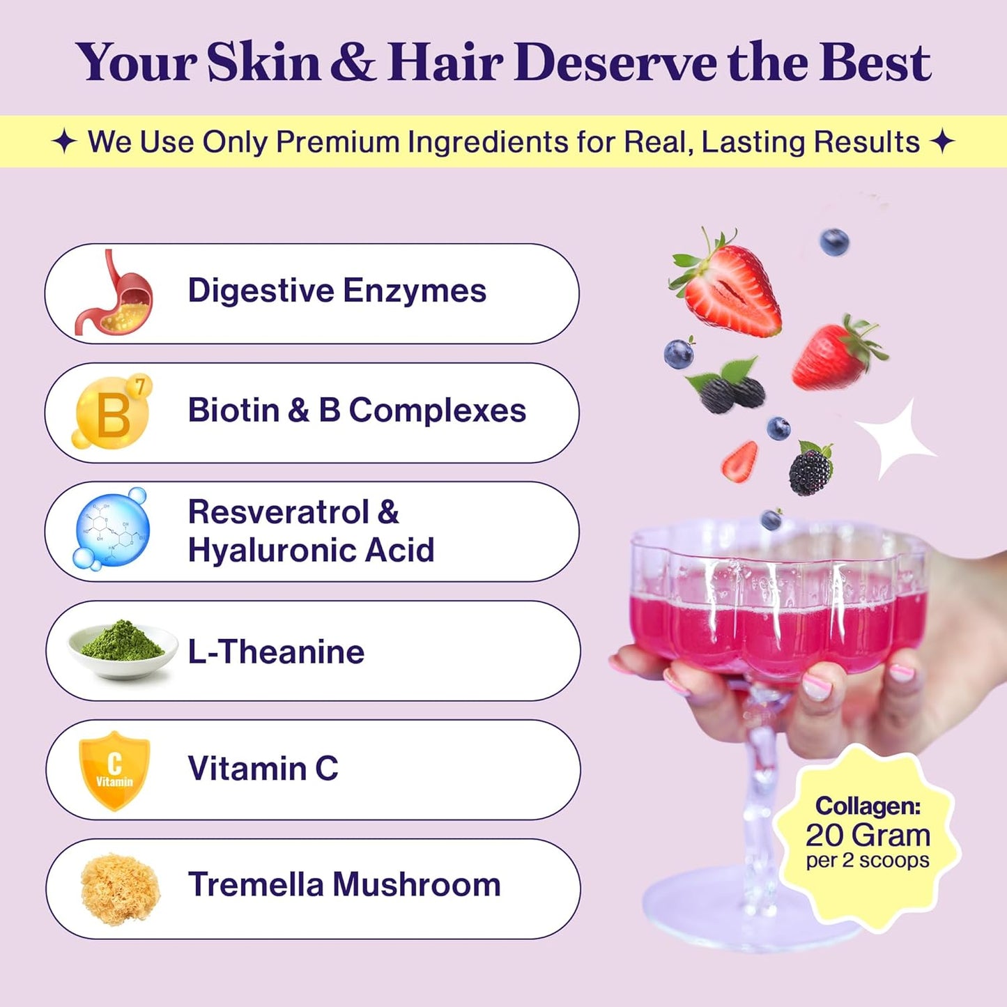 Mixed Berry Collagen Powder for Women with Multi Collagen Peptides i, ii, iii, v, x & Biotin - Hydrolyzed Collagen with Hyaluronic Acid for Skin, Hair, and Nails