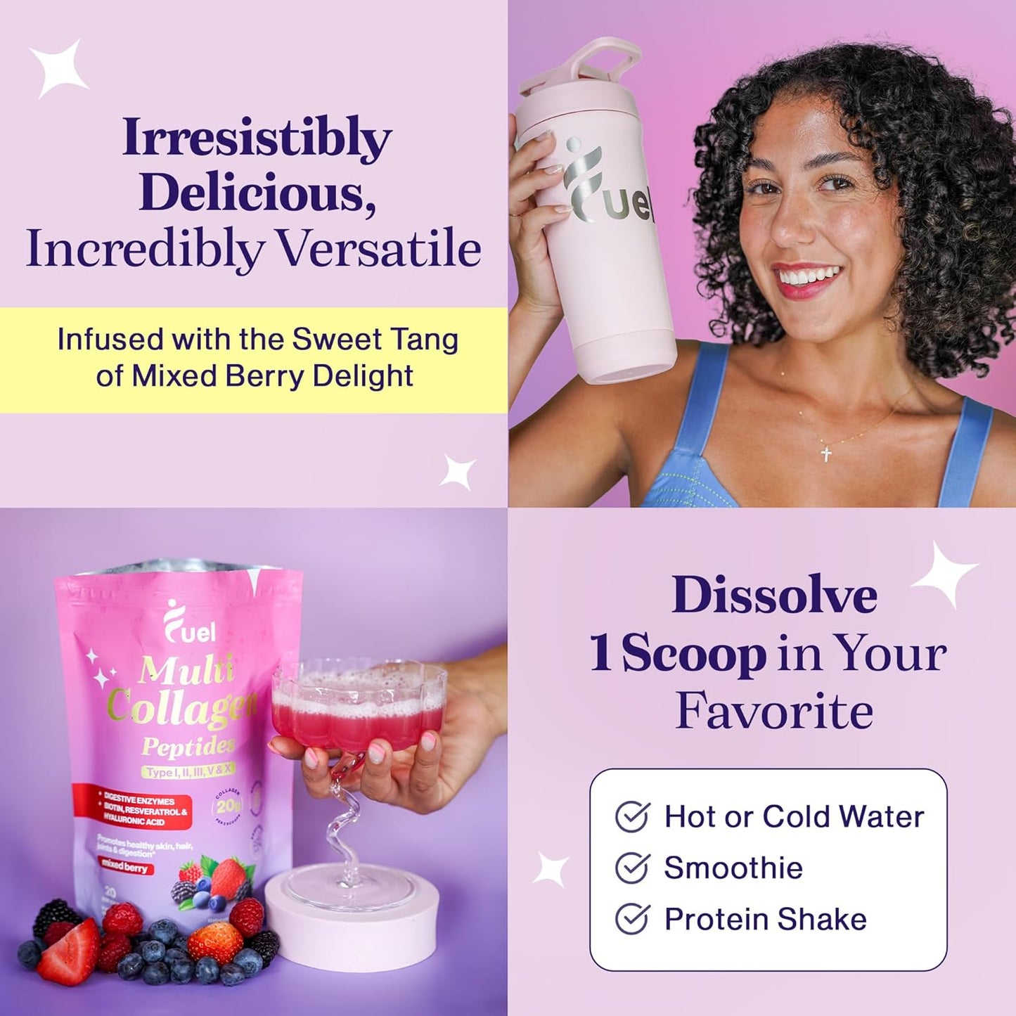 Mixed Berry Collagen Powder for Women with Multi Collagen Peptides i, ii, iii, v, x & Biotin - Hydrolyzed Collagen with Hyaluronic Acid for Skin, Hair, and Nails