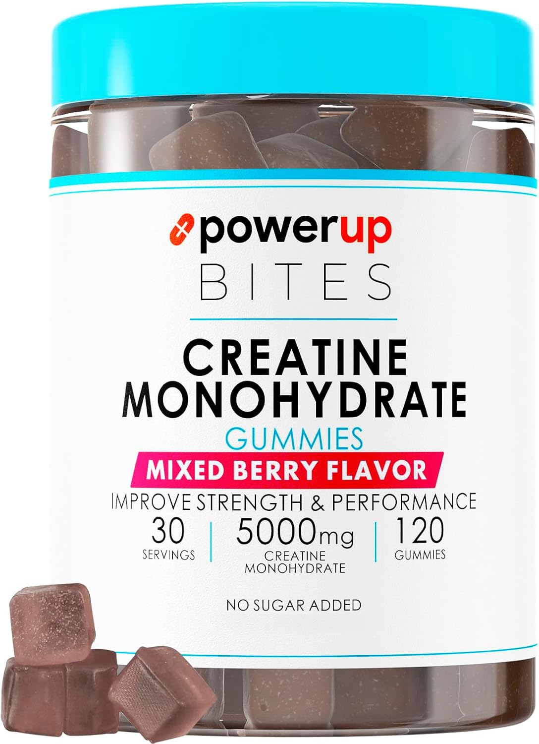 Mixed Berry Creatine Gummies for Strength, Energy, and Muscle Gain - 120 Count Vegan & Sugar-Free Bites for Men & Women, 5g per Serving