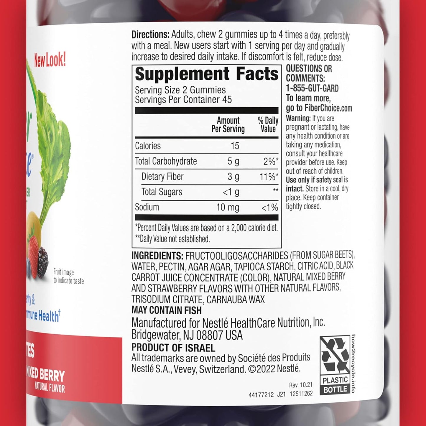 Mixed Berry Fiber Choice Fruity Bites Gummies - 270 Count Prebiotic Fiber Supplement Pack