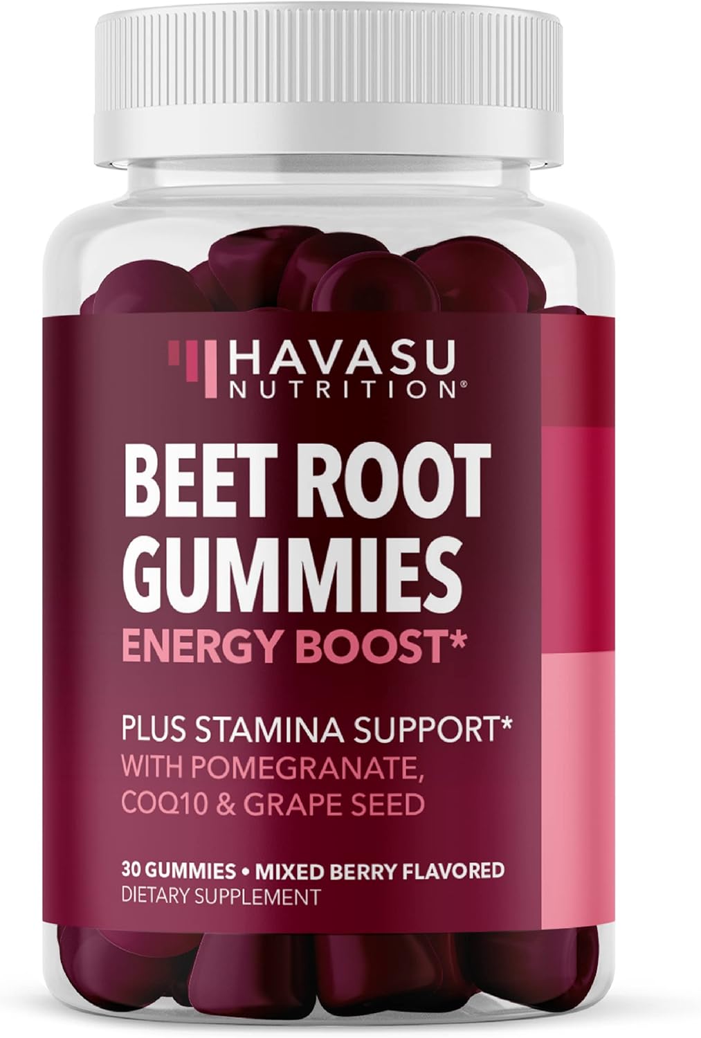 Mixed Berry Flavored Beet Root Gummies with COQ10 & Pomegranate - Nitric Oxide Booster for Endurance, Performance, Recovery - Vegan, Non-GMO, Gluten Free - 30 Count, 15-Day Supply for Men and Women