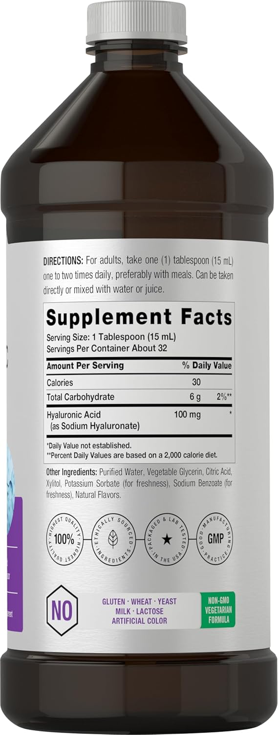 Mixed Berry Flavored Liquid Hyaluronic Acid Supplement - 100mg - 16oz - Non-GMO & Gluten-Free