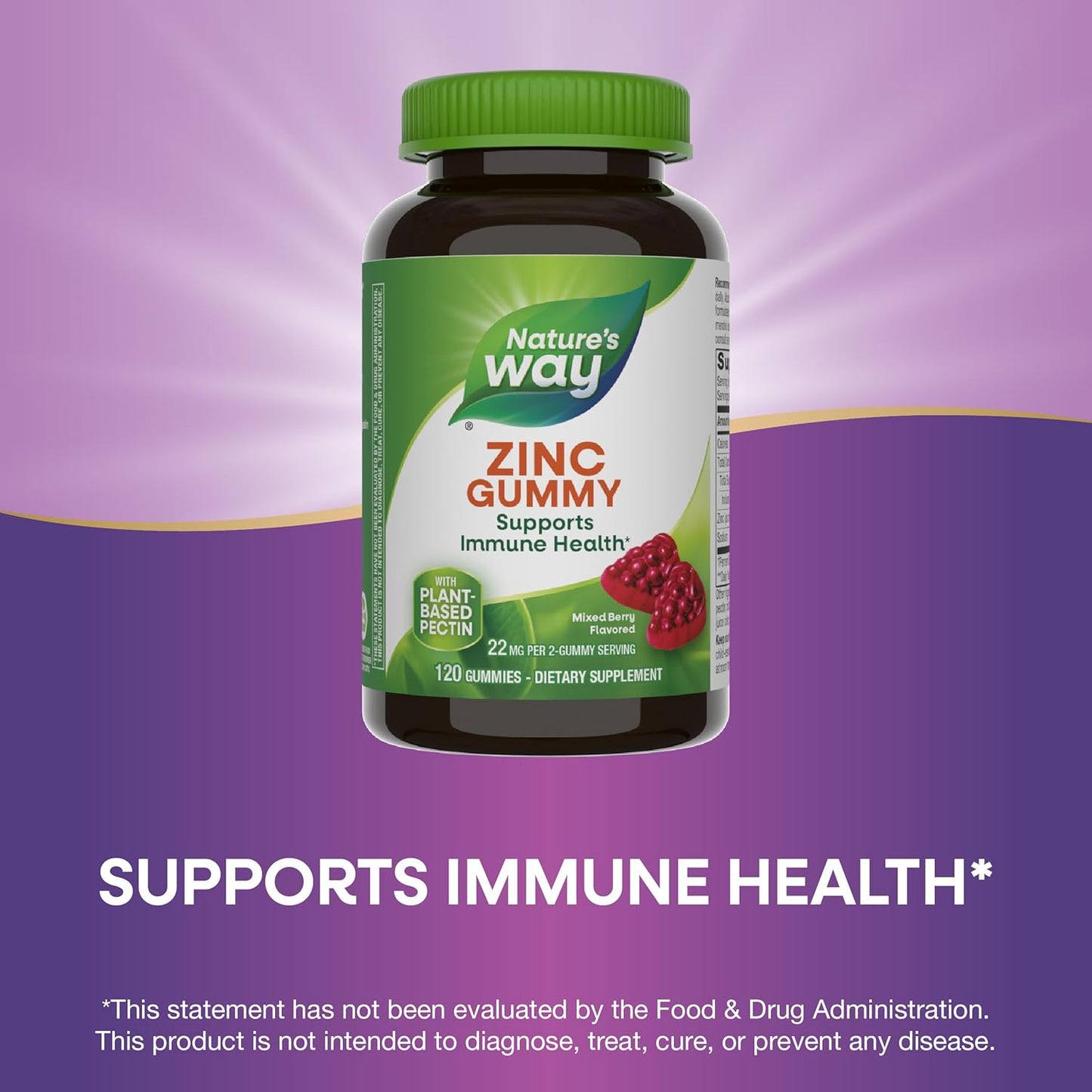 Mixed Berry Flavored Zinc Gummies for Daily Immune Support - 100% Daily Value Zinc, 120 Gummies