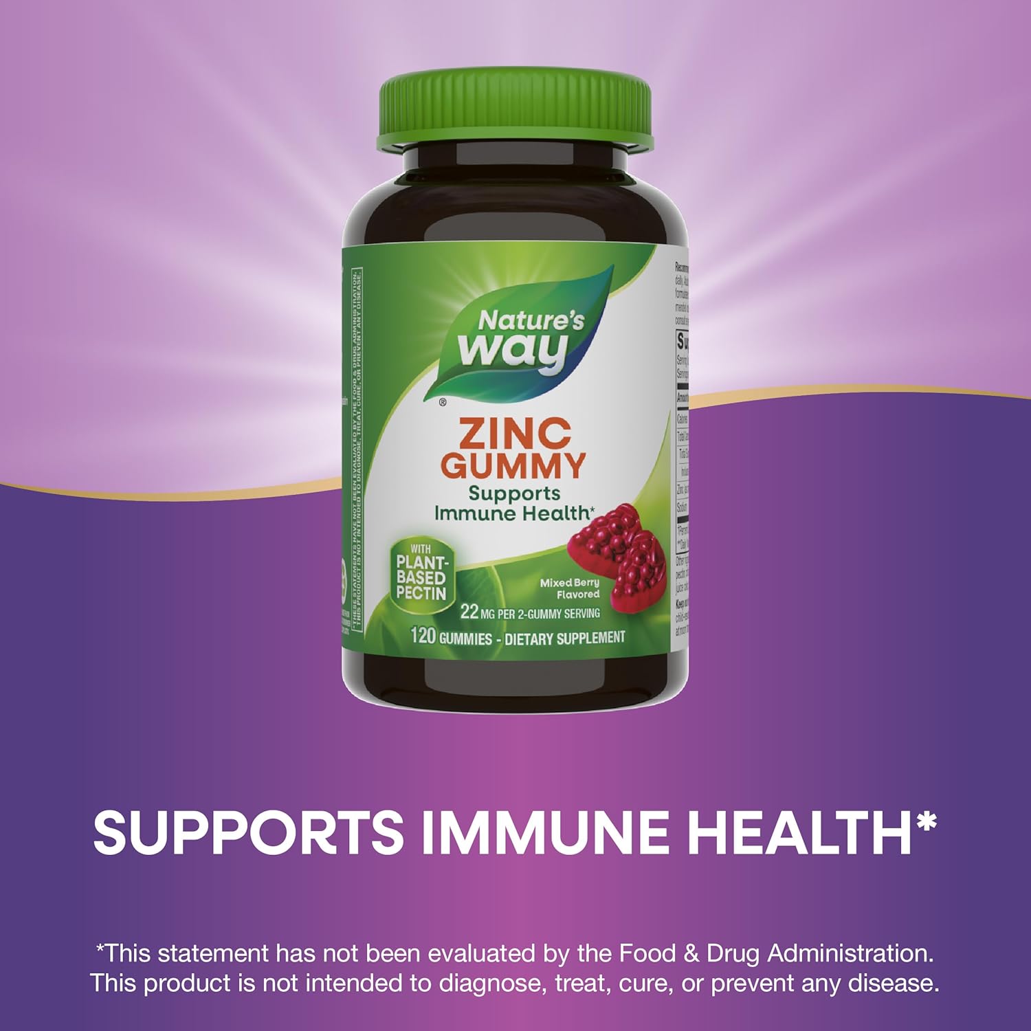 Mixed Berry Flavored Zinc Gummies for Daily Immune Support - 100% Daily Value Zinc, 120 Gummies