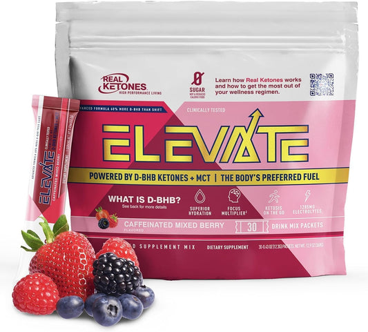 Mixed Berry Ketones MCT & BHB Exogenous Ketones Drink Mix - 30 Pack Electrolytes Powder Packets, No Sugar, Hydrating Keto BHB