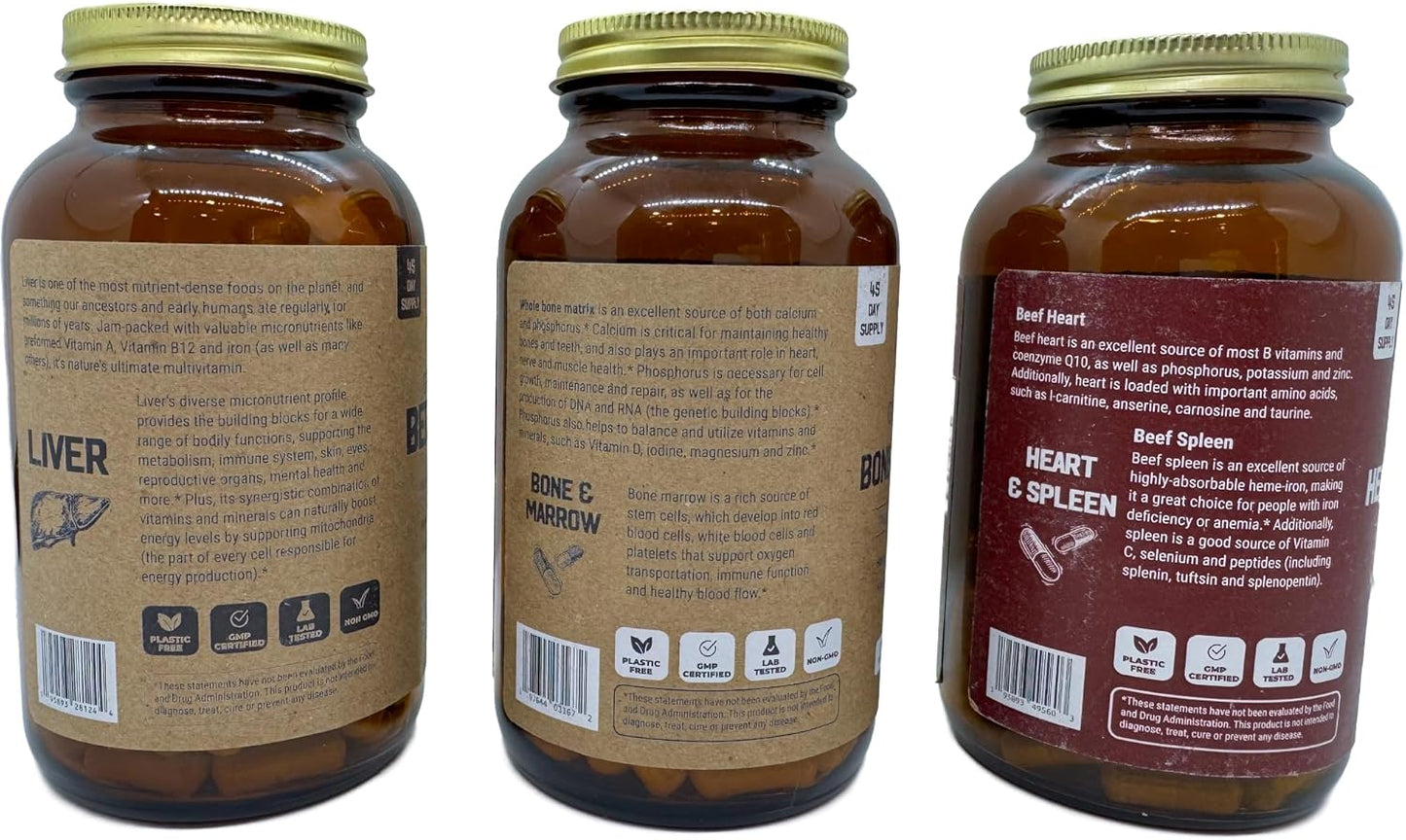 MK Supplements Organ Stack (Beef Liver, Bone Marrow, Heart, Spleen) - Boost Your Performance and Health with this Powerful Combination of Organ Supplements