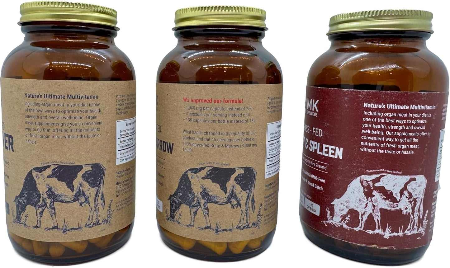 MK Supplements Organ Stack (Beef Liver, Bone Marrow, Heart, Spleen) - Boost Your Performance and Health with this Powerful Combination of Organ Supplements