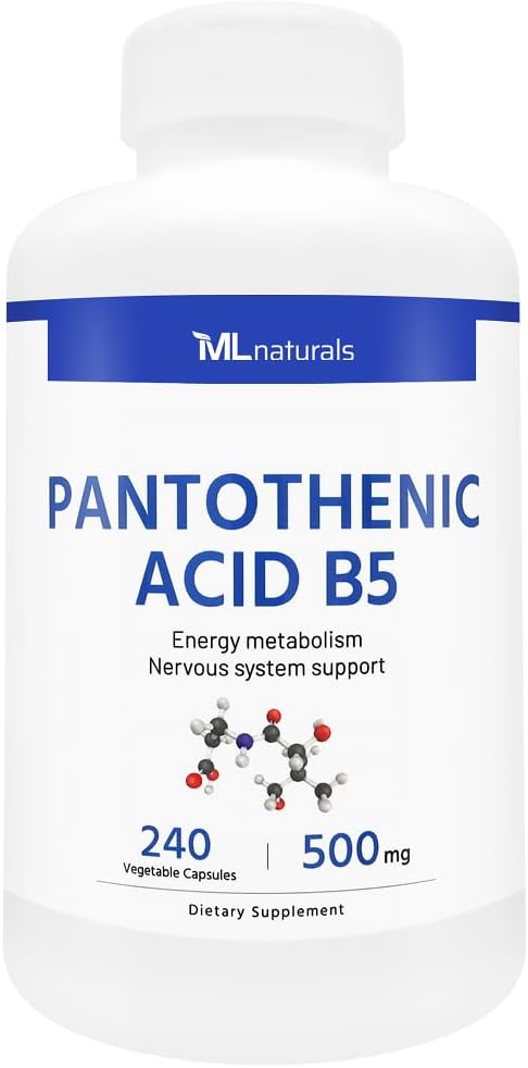 ML Naturals Pantothenic Acid B5 Capsules - 240 Count for Energy Metabolism & Nervous System