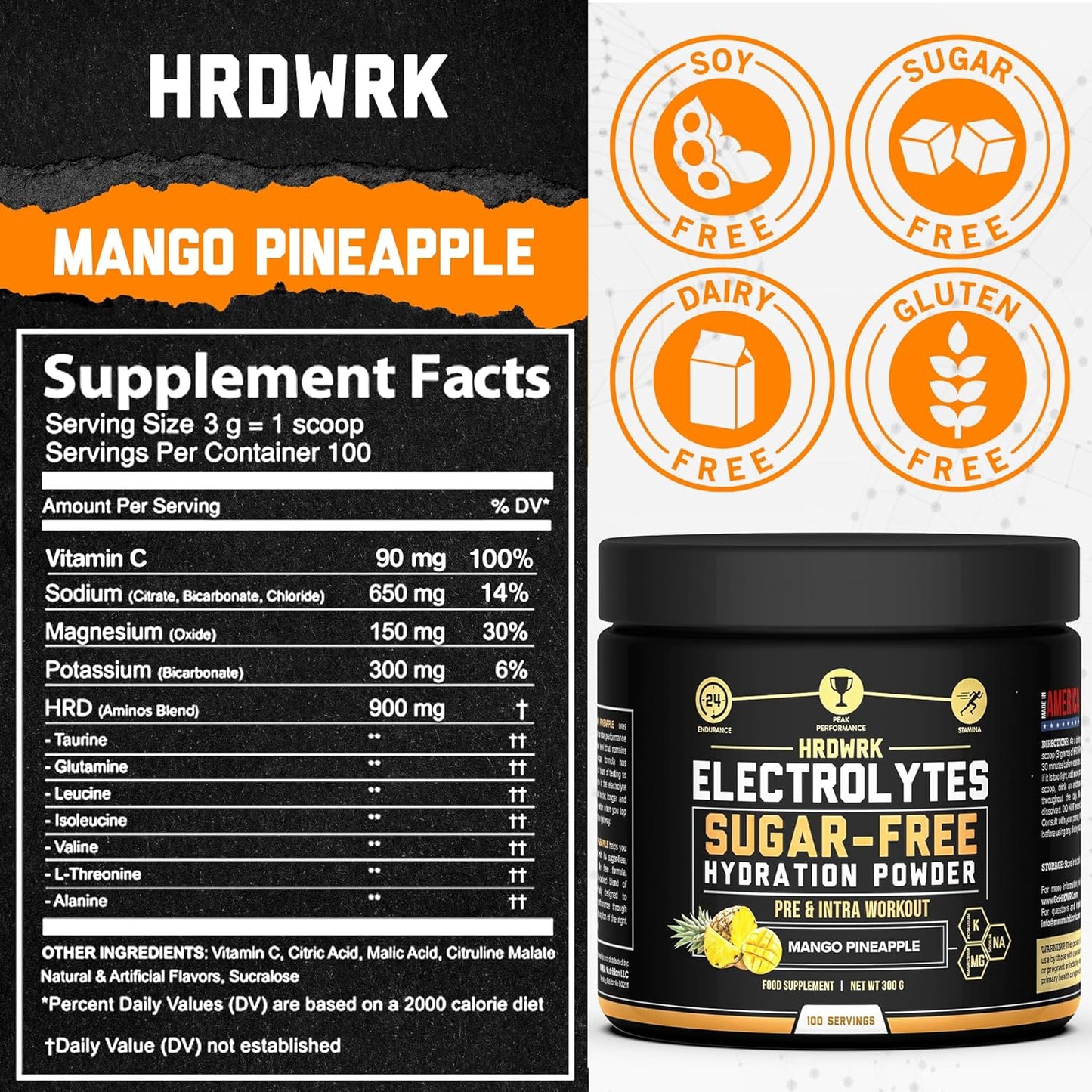 MMA Nutrition HRDWRK Electrolytes Powder: Sugar-Free Supplement for Endurance and Hydration