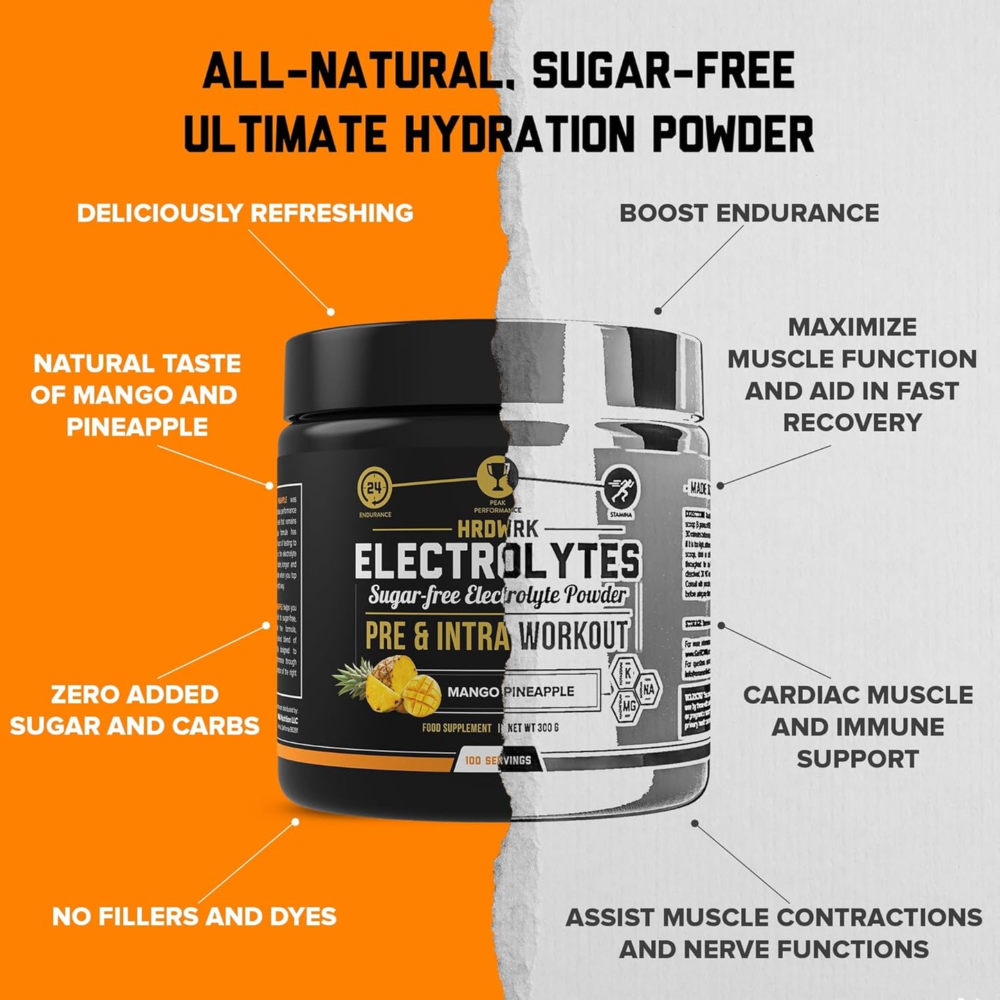 MMA Nutrition HRDWRK Electrolytes Powder: Sugar-Free Supplement for Endurance and Hydration
