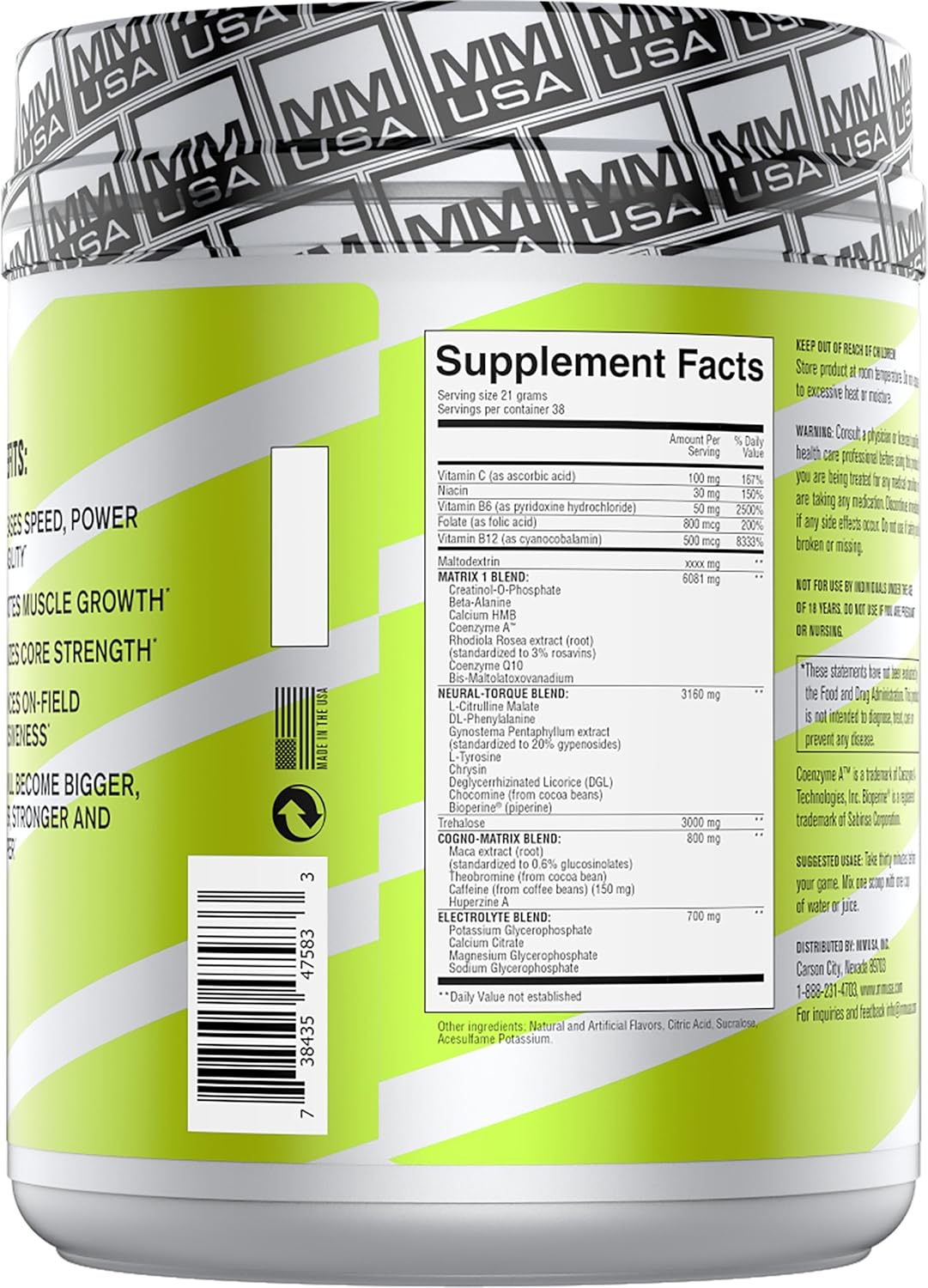 MMUSA Gridiron Pre-Game: Boost Athletic Performance with Muscle Endurance, Cognitive Boosters, Strength, Vitamins, Hydration, and Electrolytes to Defeat Fatigue.