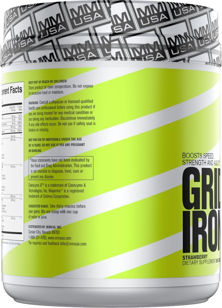 MMUSA Gridiron Pre-Game: Boost Athletic Performance with Muscle Endurance, Cognitive Boosters, Strength, Vitamins, Hydration, and Electrolytes to Defeat Fatigue.