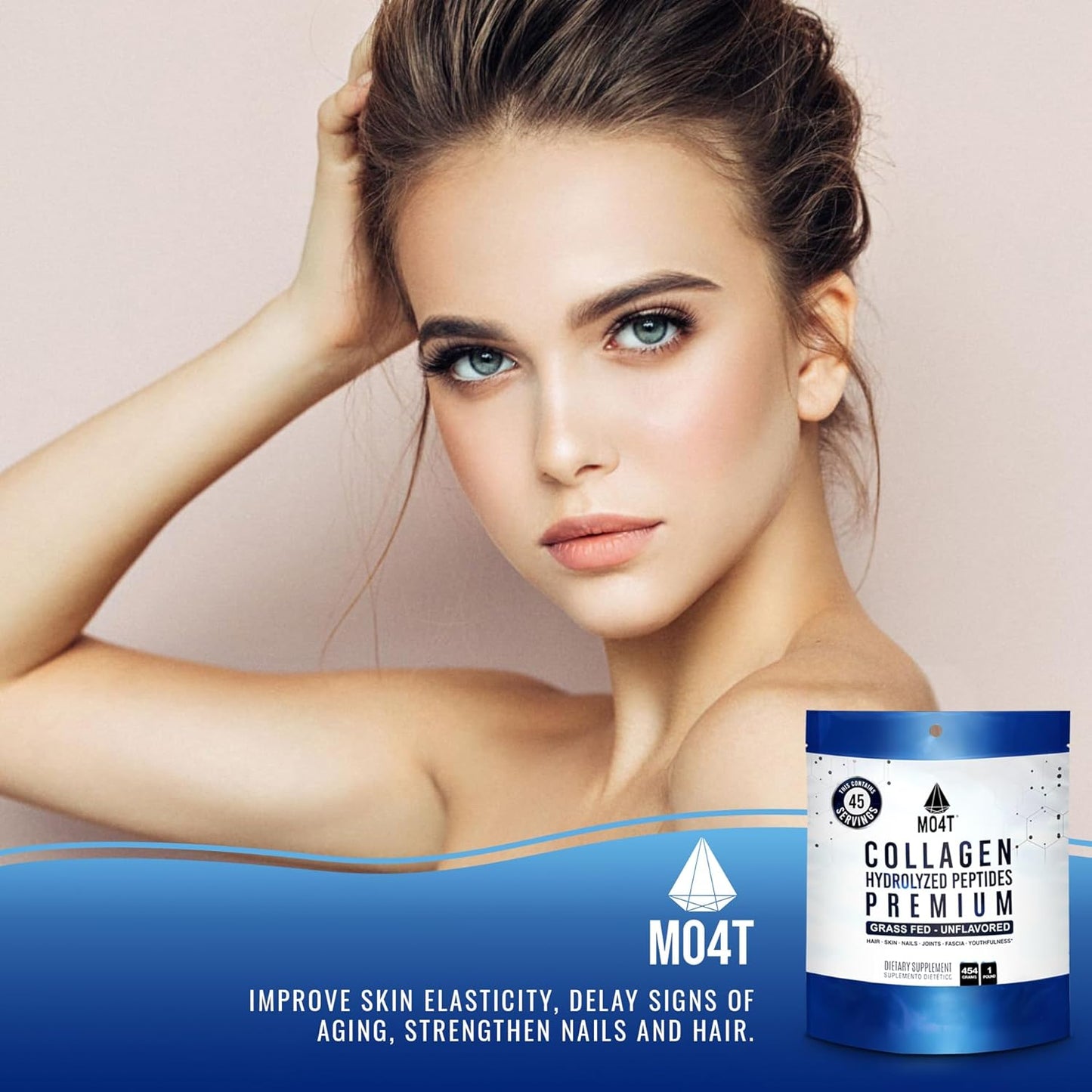MO4T Collagen Peptides Powder - Grass-Fed Hydrolyzed Collagen (1 lb) - Unflavored Supplement for Skin, Hair, Nails, and Joints