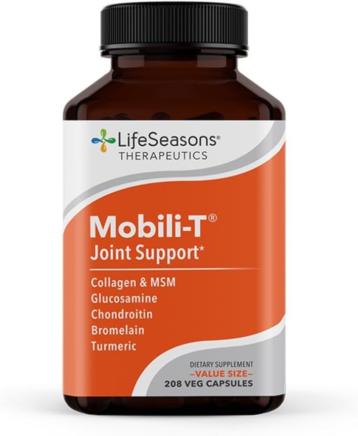 Mobili-T Joint Support Supplement with Glucosamine, Chondroitin, MSM, Collagen, Bromelain, and Turmeric - Reduce Inflammation, Aches, Increase Range of Motion and Mobility - 208 Capsules