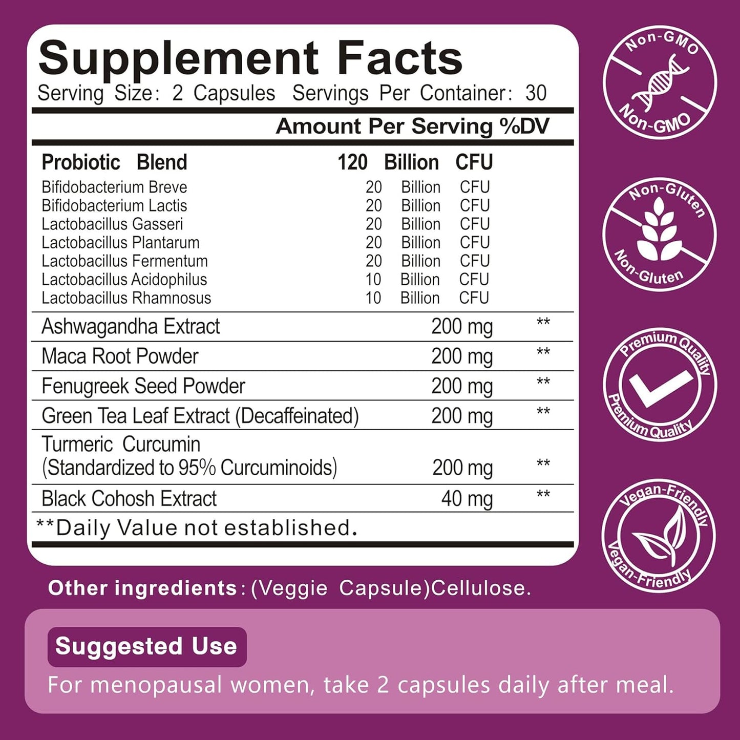 MOHOKEN Menopause Relief Supplements for Women - 120 Billion CFU Probiotic + 13 Herbs Complex - Hormone Balance, Hot Flashes, Mood Swings, Night Sweats - 60 Capsules