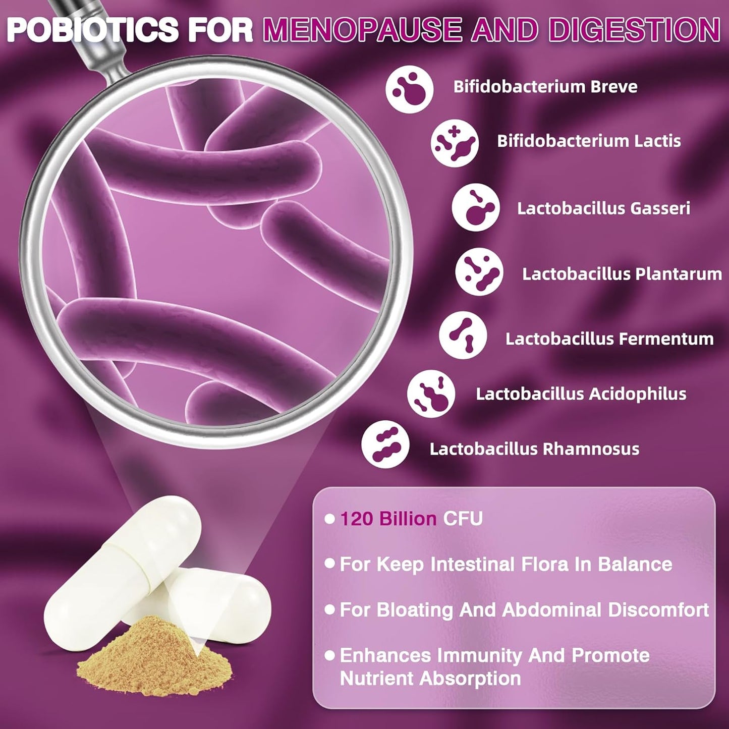 MOHOKEN Menopause Relief Supplements for Women - 120 Billion CFU Probiotic + 13 Herbs Complex - Hormone Balance, Hot Flashes, Mood Swings, Night Sweats - 60 Capsules