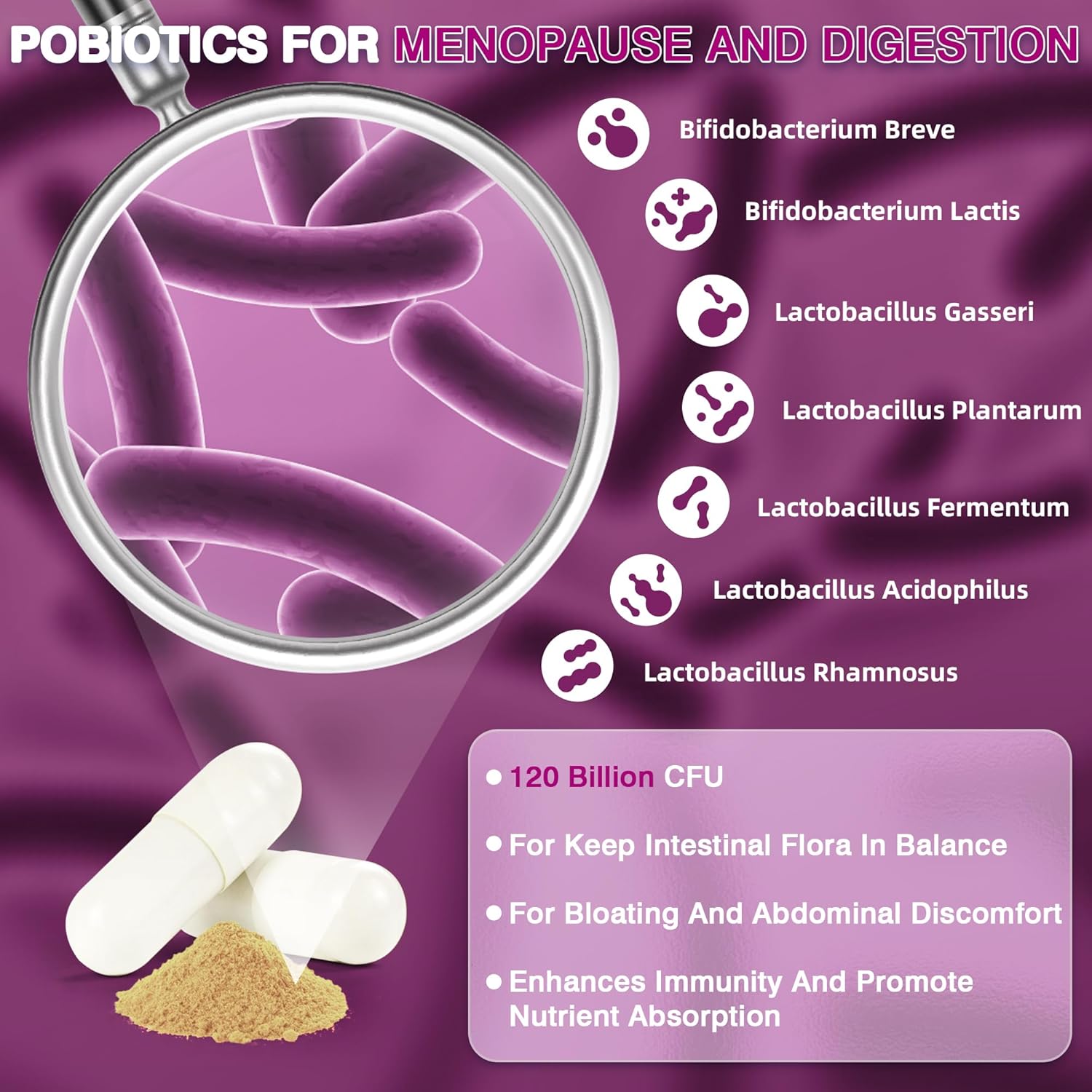 MOHOKEN Menopause Relief Supplements for Women - 120 Billion CFU Probiotic + 13 Herbs Complex - Hormone Balance, Hot Flashes, Mood Swings, Night Sweats - 60 Capsules