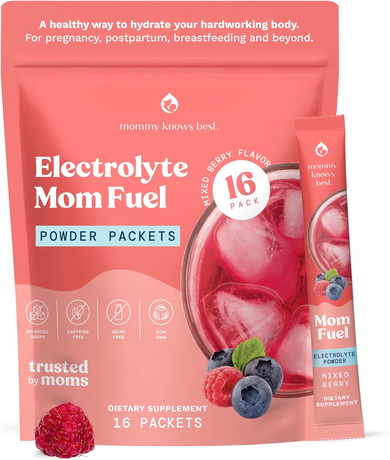 Mommy Knows Best Electrolyte Drink Mix for Moms - Hydration Support for Pregnancy and Lactation - Prenatal Electrolytes and Trace Minerals - 16 Count