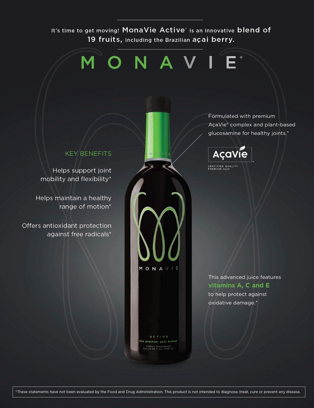 Monavie Active 4-Bottle Case, 25.3oz Each - Antioxidant-Rich Superfood Juice Blend