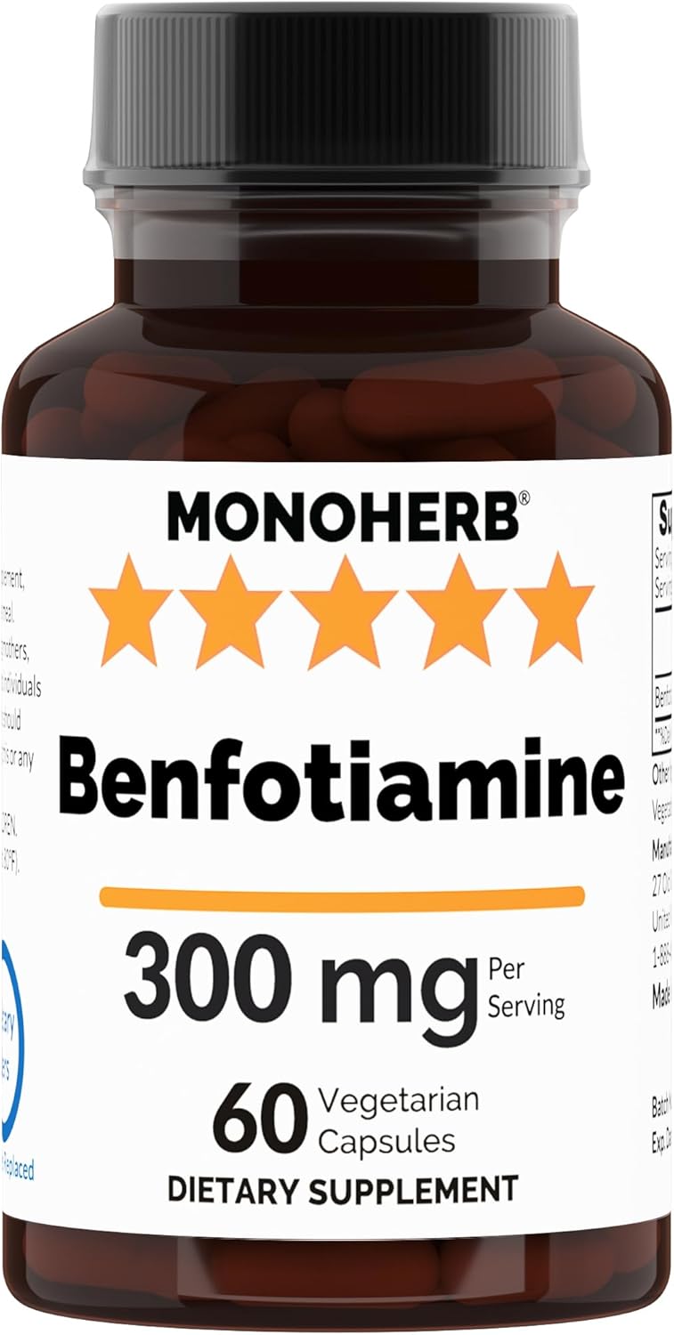 MONOHERB Benfotiamine Capsules - High Potency 300mg Formula - 60 Vegetarian Capsules