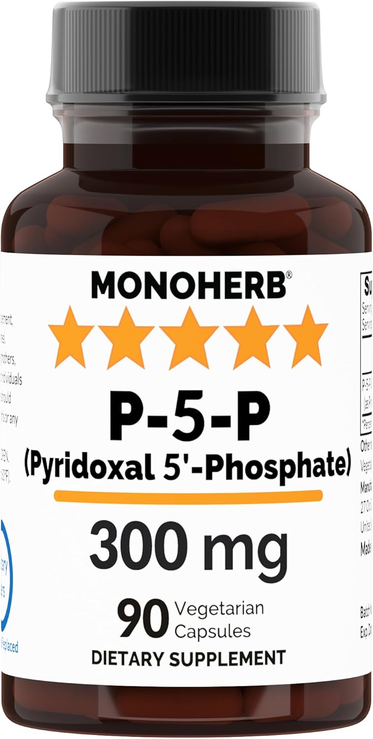 MONOHERB P5P Activated Vitamin B6 300mg - 90 Vegetarian Capsules - Highly Bioavailable Pyridoxal 5-Phosphate