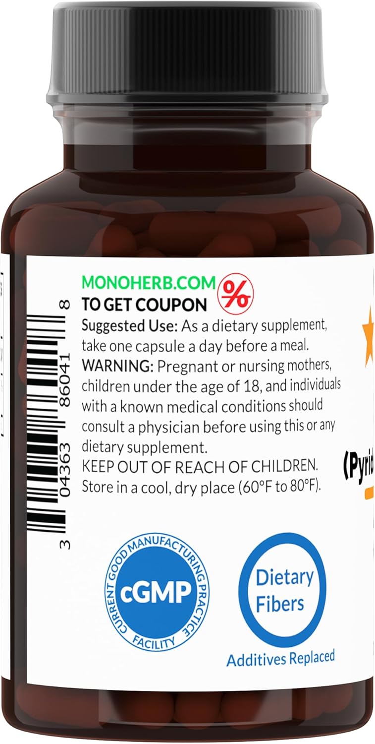 MONOHERB P5P Activated Vitamin B6 300mg - 90 Vegetarian Capsules - Highly Bioavailable Pyridoxal 5-Phosphate