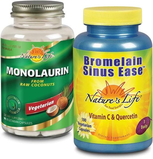 Monolaurin & Bromelain Sinus Ease Bundle for Immune & Respiratory Support - 90ct Monolaurin, 100ct Bromelain
