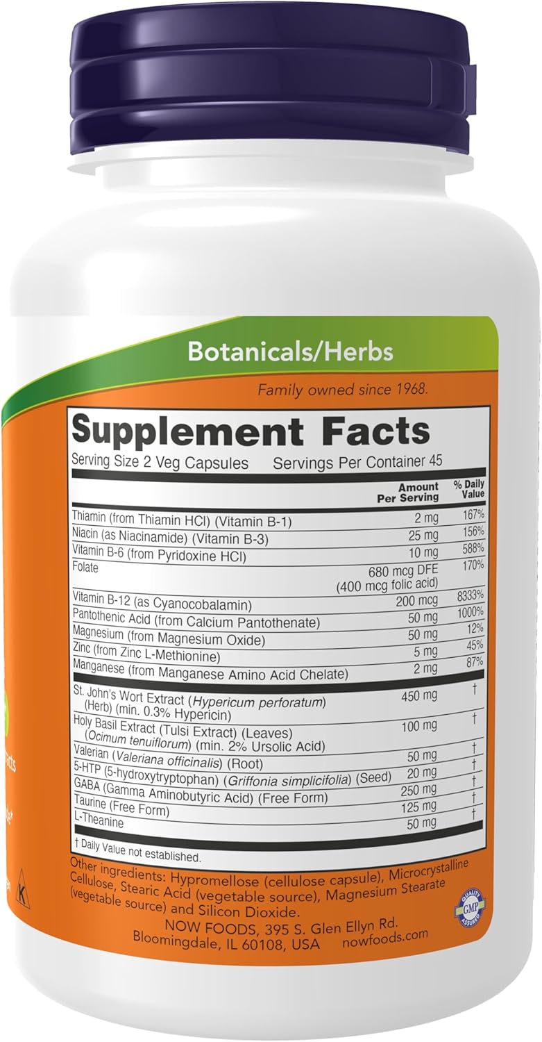 Mood Support Supplement with St. John's Wort and Herbal Extracts - 90 Veg Capsules by NOW Foods