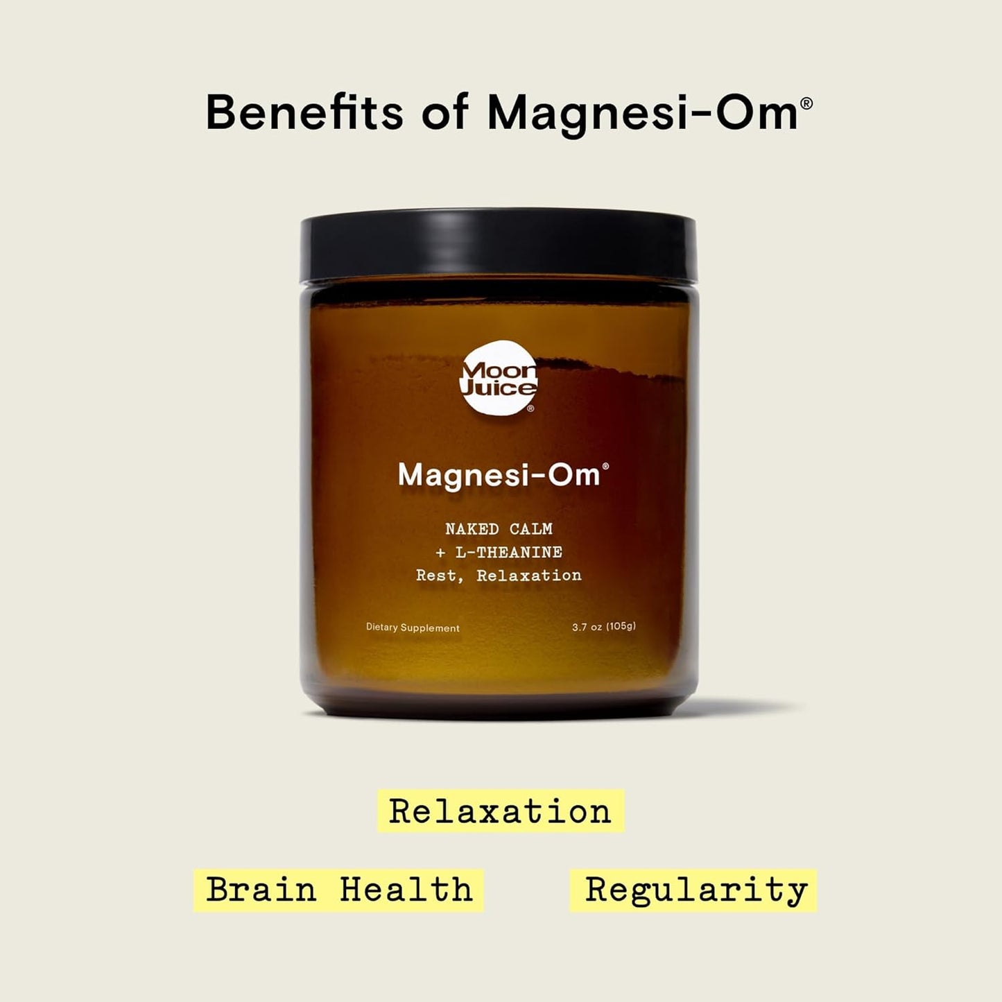 Moon Juice Magnesi-Om Powder for Brain Health & Rest, Unflavored - 30 Servings - L-Theanine & Magnesium Supplement - Regularity Support - Glass Bottle - 3rd Party Tested - Vegan & Non GMO - 4.2oz