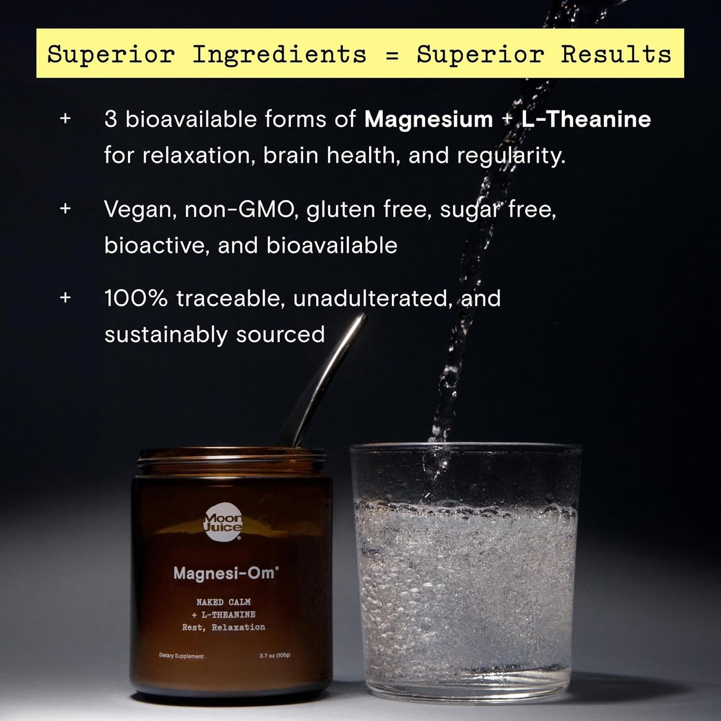 Moon Juice Magnesi-Om Powder for Brain Health & Rest, Unflavored - 30 Servings - L-Theanine & Magnesium Supplement - Regularity Support - Glass Bottle - 3rd Party Tested - Vegan & Non GMO - 4.2oz