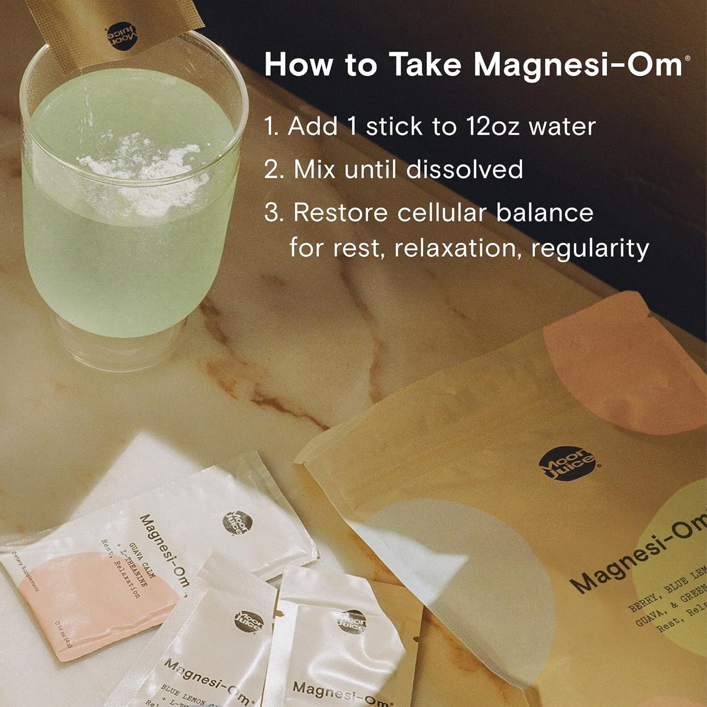 Moon Juice Magnesi-Om Variety Pack - Magnesium Citrate + L-Theanine for Calm + Regularity - Sugar Free - Guava, Green Grape, Blue Lemon, Berry - 24 Sticks