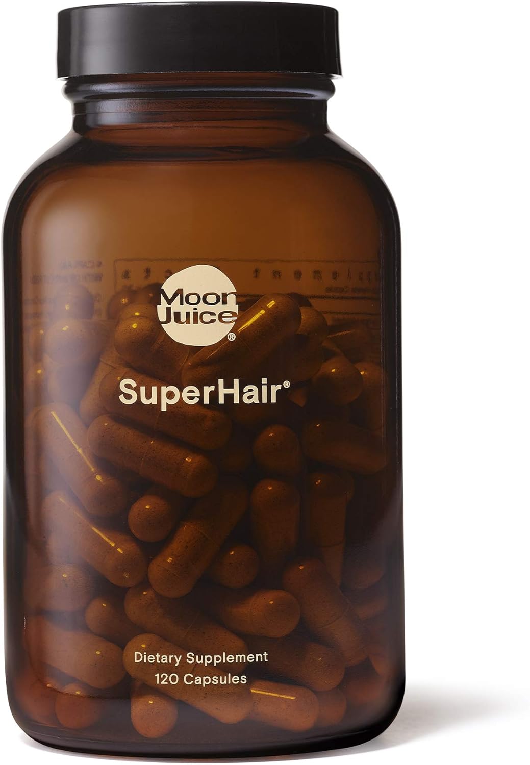 Moon Juice SuperHair 120 Capsules - Hair Growth Vitamins with Organic Ashwagandha - Vegan, Gluten Free, Non GMO - Glass Bottle - 3rd Party Tested