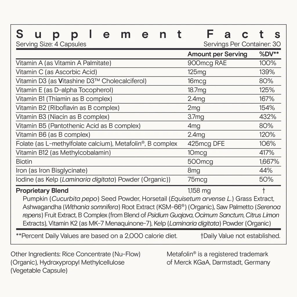 Moon Juice SuperHair 120 Capsules - Hair Growth Vitamins with Organic Ashwagandha - Vegan, Gluten Free, Non GMO - Glass Bottle - 3rd Party Tested