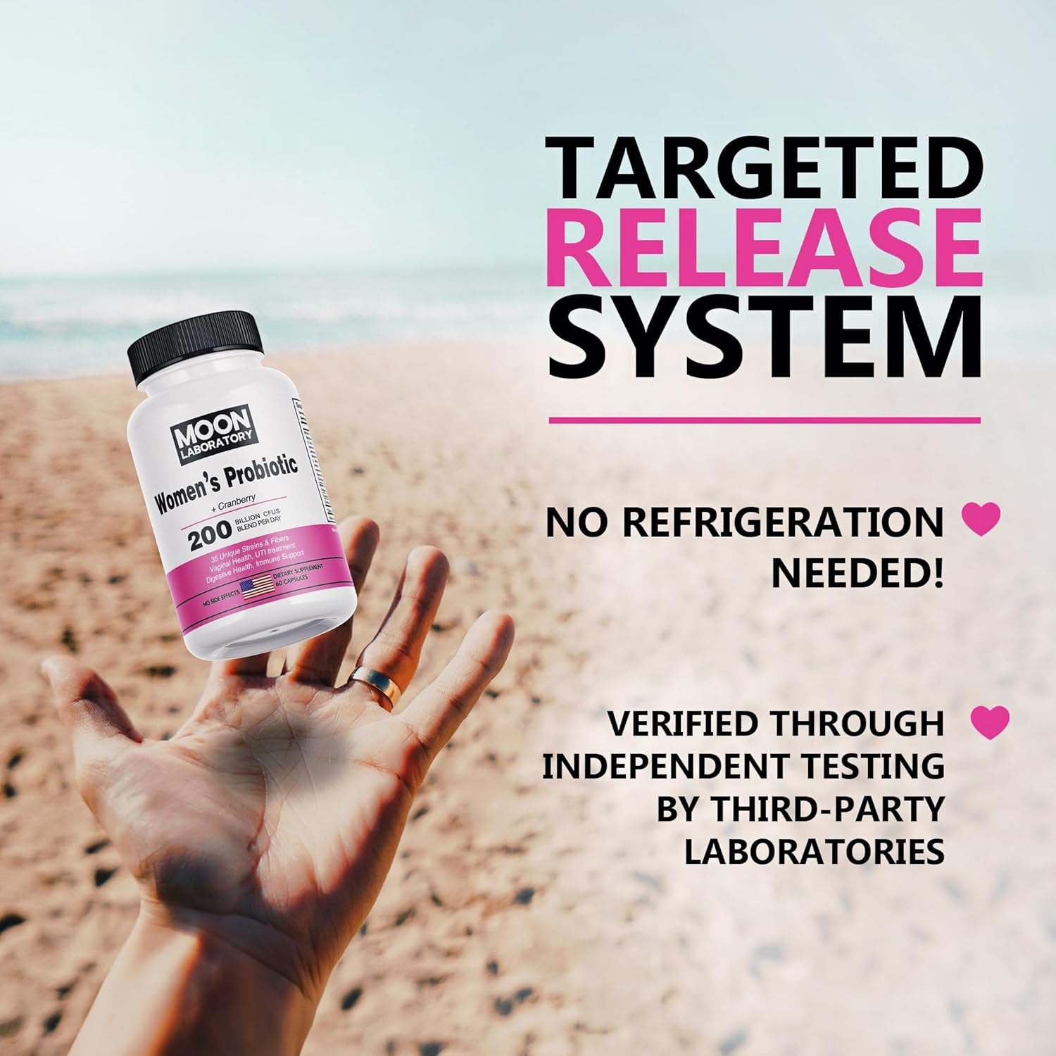 Moon Laboratory Women's Probiotic & Prebiotic with Cranberry & D-Mannose - 200 Billion CFUs, 35 Strains - PH Balance, Vaginal Health, UTI Treatment - 60 Capsules